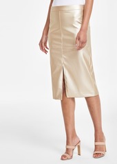 Anne Klein Women's Slit-Front Faux-Leather Midi Skirt - Gold