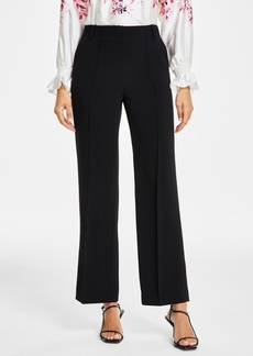 Anne Klein Women's Solid Pintuck Mid Rise Wide-Leg Pants, Created for Macy's - Anne Black