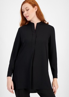 Anne Klein Women's Split-Neck Long-Sleeve Nehru Tunic - Black