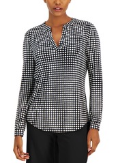 Anne Klein Women's Split-Neck Pearl-Dot Top - Anne Black/ Anne White