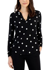 Anne Klein Women's Split-Neck Pearl-Dot Top - Anne Black/Anne White