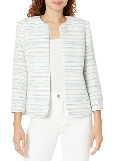 Anne Klein Women's Stripe Tweed Piped Cardigan Jacket W/CRO