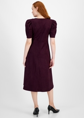 Anne Klein Women's Suede Puff-Sleeve Midi Dress - Deep Plum