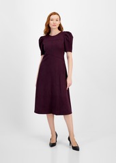 Anne Klein Women's Suede Puff-Sleeve Midi Dress - Deep Plum