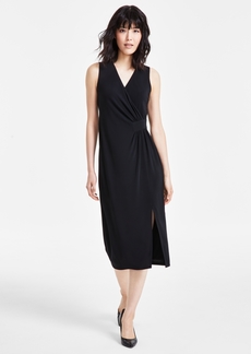 Anne Klein Women's Surplice-Neck Midi Dress - Anne Black