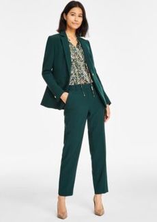 Anne Klein Womens Tulla Printed Tie Neck Blouse Mid Rise Straight Leg Ankle Pants Notch Collar One Button Jacket