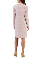 Anne Klein Womens Tweed Fringe Trim Four Pocket Topper Split Front Extended Sleeve Dress