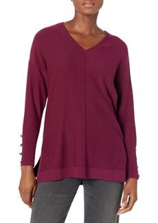 Anne Klein Women's V Neck Long Sleeve Sweater with Buttons