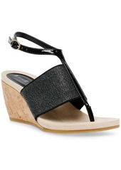 Anne Klein Ikari Womens Patent Flip-Flop Wedge Sandals