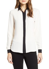 ANNE KLEIN Contrast Detail Button-Up Blouse in Anne White/Anne Black at Nordstrom