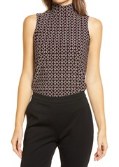 Anne Klein Geometric Mock Neck Top in Anne Black/Rouge Combo at Nordstrom