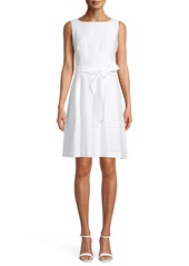 Anne Klein Sheer Stripe Sleeveless Fit & Flare Dress in White at Nordstrom