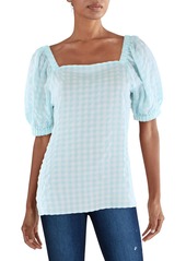 Anne Klein Womens Checkered Square-Neck Pullover Top