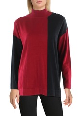 Anne Klein Womens Colorblock Mock Neck Pullover Sweater