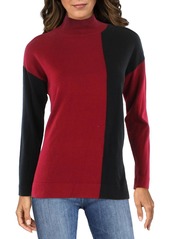 Anne Klein Womens Colorblock Mock Neck Pullover Sweater