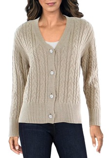 Anne Klein Womens Embellished Cable Knit Cardigan Sweater