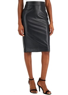 Anne Klein Womens Faux Leather Pull On Pencil Skirt