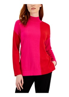 Anne Klein Womens Mock Turtleneck Vertical Colorblock Mock Turtleneck Sweater