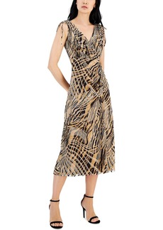 Anne Klein Womens Printed Ruched Fit & Flare Dress