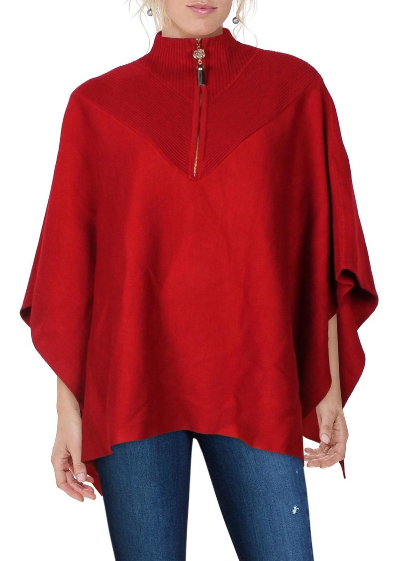 Anne Klein Womens Ribbed Trim Flowy Knit Poncho Sweater