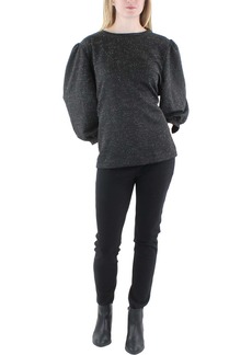 Anne Klein Womens Tweed Metallic Pullover Top