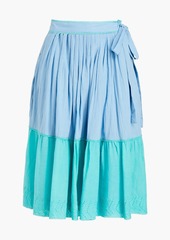 Antik Batik - Amie broderie anglaise-trimmed two-tone cotton-gauze midi skirt - Blue - FR 36