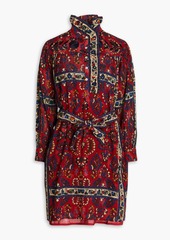 Antik Batik - Belted floral-print cotton-gauze mini shirt dress - Red - FR 40