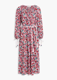 Antik Batik - Blossom gathered floral-print cotton midi dress - Red - FR 40