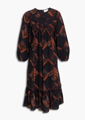 Antik Batik - Delphine belted printed woven midi dress - Black - FR 38