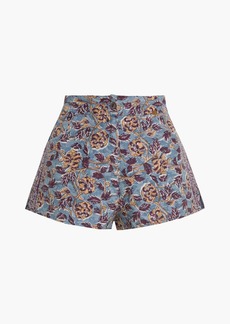 Antik Batik - Fanny topstitched printed cotton shorts - Blue - FR 36