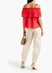 Antik Batik - Felicia cold-shoulder shirred broderie anglaise cotton top - Red - FR 36