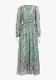 Antik Batik - Loah gathered printed cotton-voile maxi dress - Green - FR 38