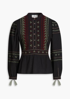 Antik Batik - Lyna embroidered cotton-voile peplum blouse - Gray - FR 40