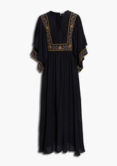 Antik Batik - Romie rickrack-trimmed embroidered crepe de chine maxi dress - Black - FR 36
