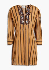 Antik Batik - Rosita embroidered striped crinkled cotton-gauze mini dress - Brown - FR 42