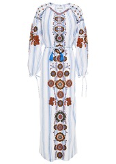 Antik Batik Woman Camilla Embroidered Striped Cotton-gauze Midi Dress White