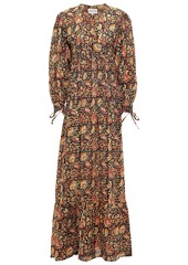 Antik Batik Woman Cherie Gathered Printed Cotton Maxi Dress Black