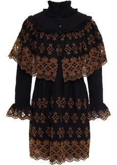 Antik Batik Woman Lilou Layered Shirred Broderie Anglaise Cotton Mini Dress Black