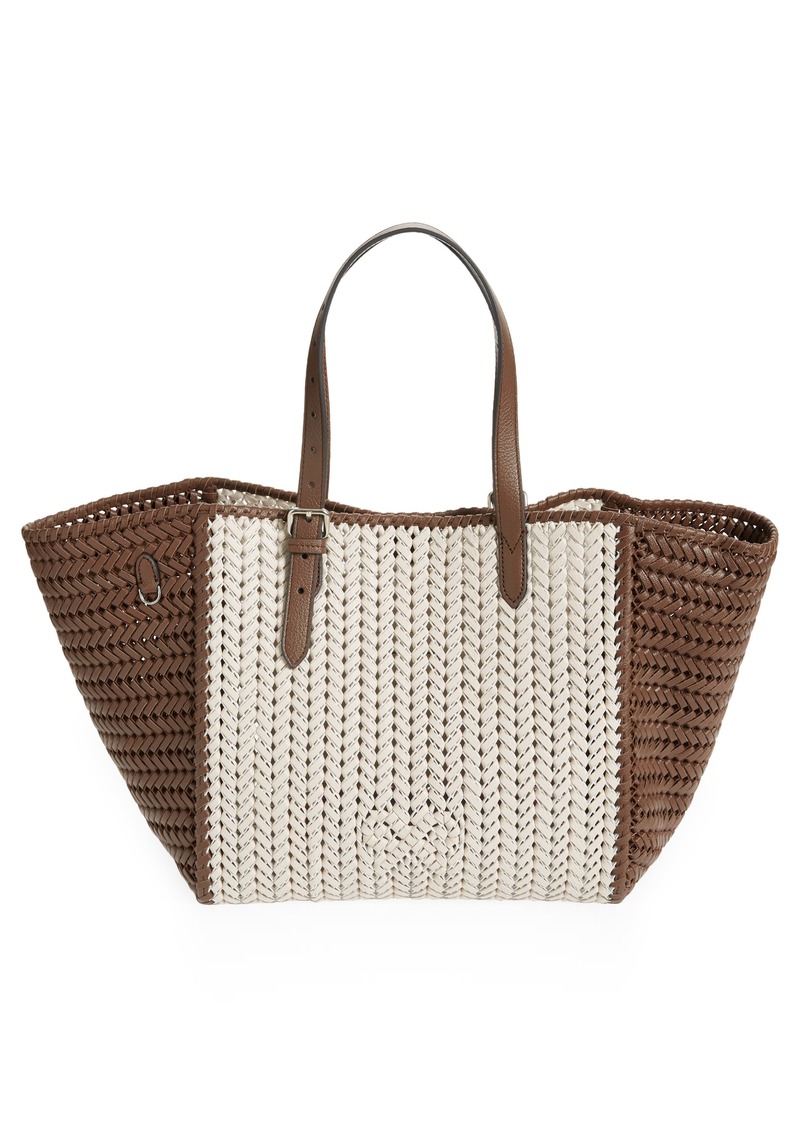 Anya Hindmarch The Neeson Woven Leather Tote in Chalk/Vole at Nordstrom