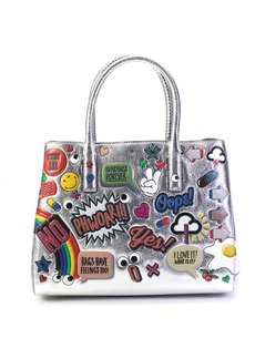 Anya Hindmarch Womens Metallic All Over Stickers Ebury Tote Handbag Silver Tone