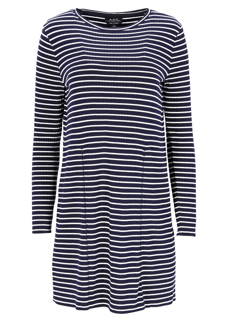 A.P.C. A. P.C. Striped Mini Dress in Navy Blue Viscose