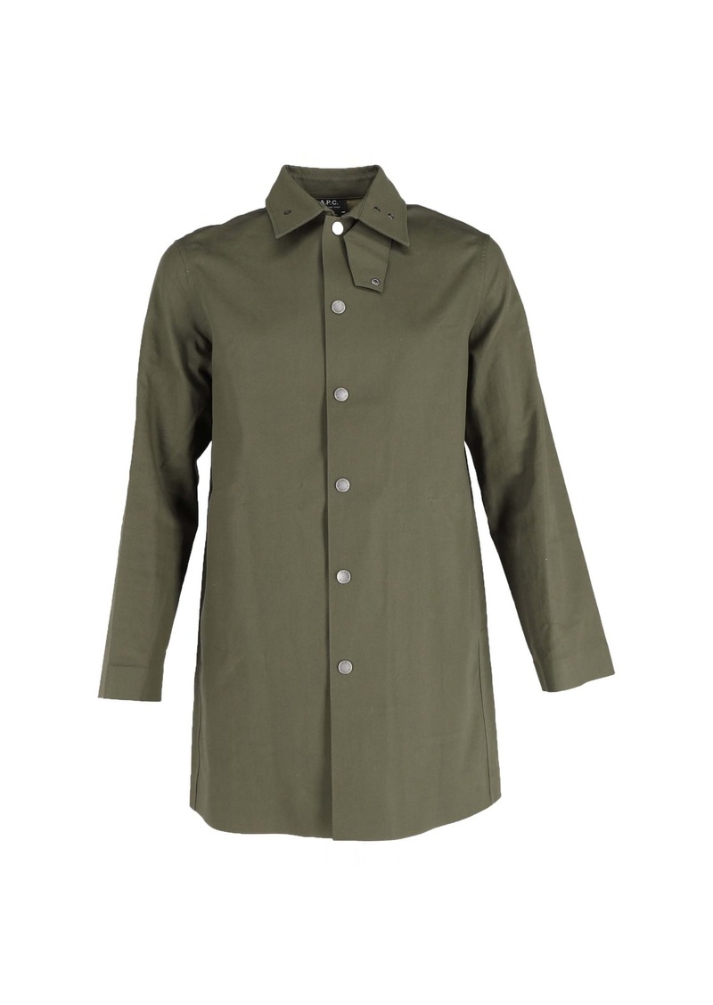 A.P.C. AP. C. Button Down Hibault Coat in Olive Green Water-Repellent Cotton