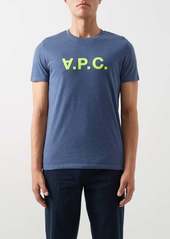 A.P.C. - Vpc Flocked-logo Cotton-blend Jersey T-shirt - Mens - Navy