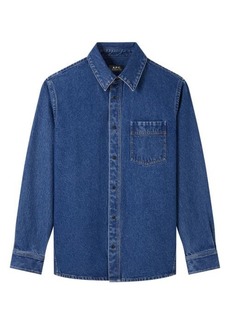 A.P.C. Cyril Denim Button-Up Overshirt in Washed Indigo at Nordstrom