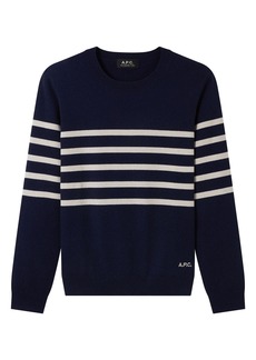 A.P.C. Pull Maceo Stripe Crewneck Cashmere & Cotton Blend Sweater in Dark Navy at Nordstrom