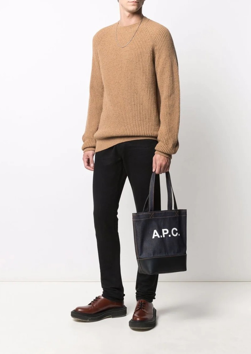 A.P.C. Axel Logo-Print Denim and Leather Tote Bag