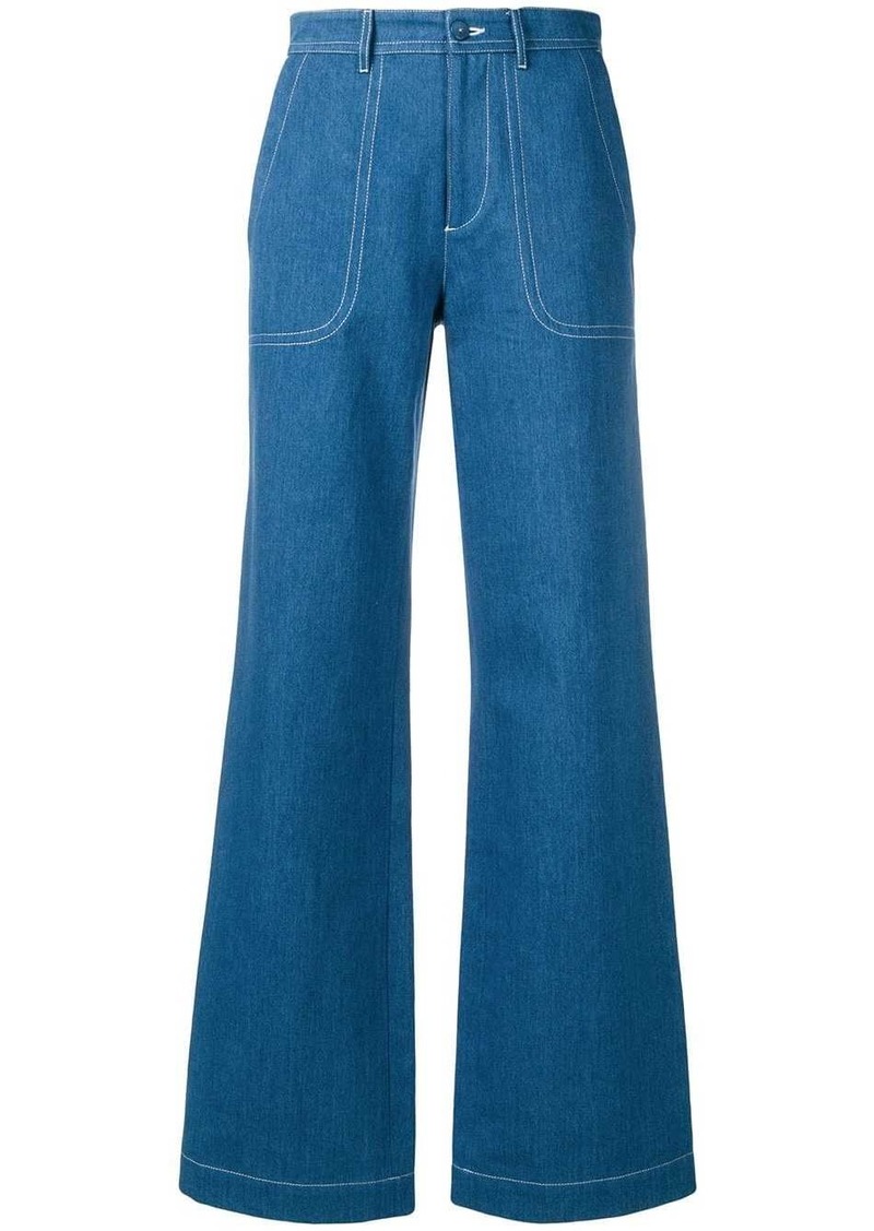 contrast stitch flared jeans