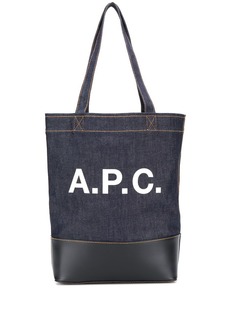 A.P.C. logo print denim tote