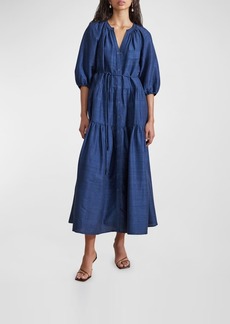 Apiece Apart Mitte Tiered Blouson-Sleeve Maxi Dress
