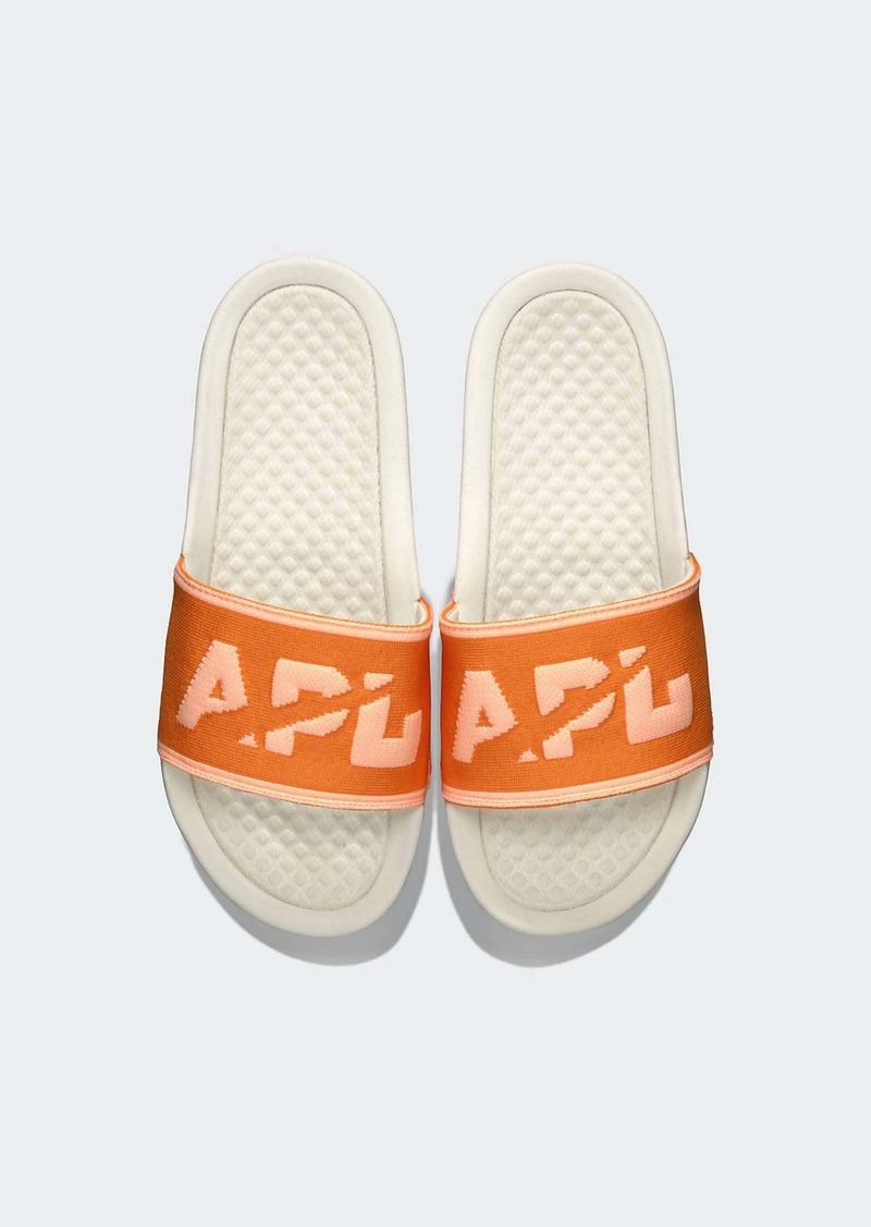 APL Athletic Propulsion Labs Women's Big Logo Techloom Slide In Ivory/orange/neon Peach